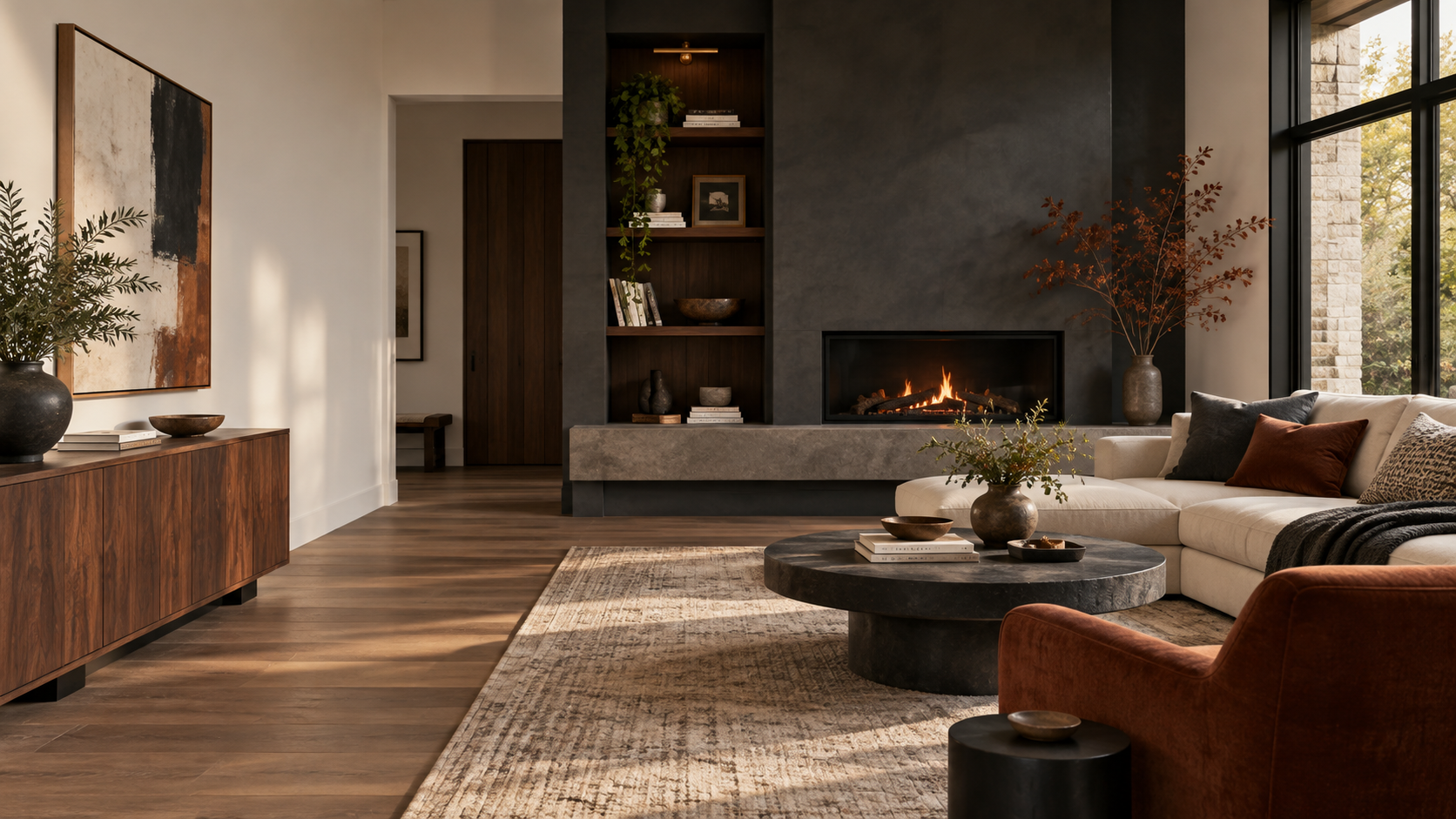 A completed contemporary living room design